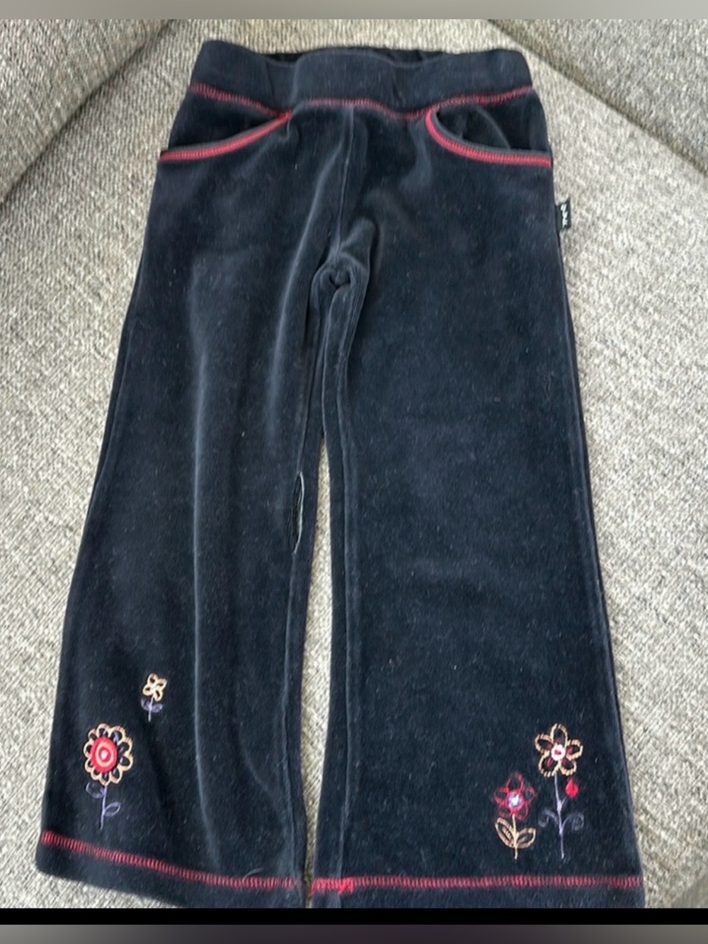 Pumpkin Patch Girls Black Velour Embroidered Adjustable Waist Pants 3